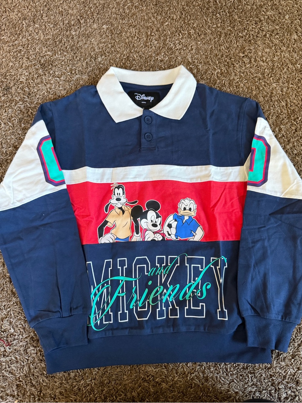 Disney Navy, Red, White and Teal Mickey & Friends Rugby Hoodie